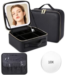 Sminkväska med LED-ljus och Spegel i 3 Färger - Bärbar Makeup Organizer för Resa med Justerbara Skiljeväggar - Professionell Present