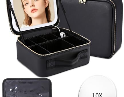 Sminkväska med LED-ljus och Spegel i 3 Färger - Bärbar Makeup Organizer för Resa med Justerbara Skiljeväggar - Professionell Present