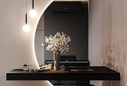 Zhoudong Antidimspegel, halvcirkelformad, LED-bakgrundsbelyst sminkspegel för heminredning, halvmåne, ramlös väggspegel, 70 x 100 cm, högerskuren
